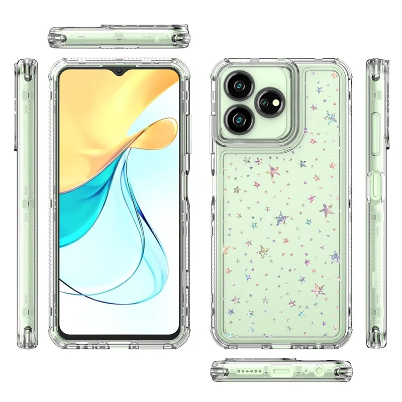 Capa para ZTE Axon 50 Lite Cortes Precisos Acrílico TPU Capa de Telefone Transparente com Filme Impresso a Laser - Estrelas