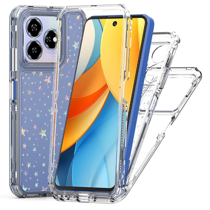 Capa para ZTE Axon 60 Lite, com recortes precisos, capa de telefone transparente de TPU acrílico com filme impresso a laser - Estrelas