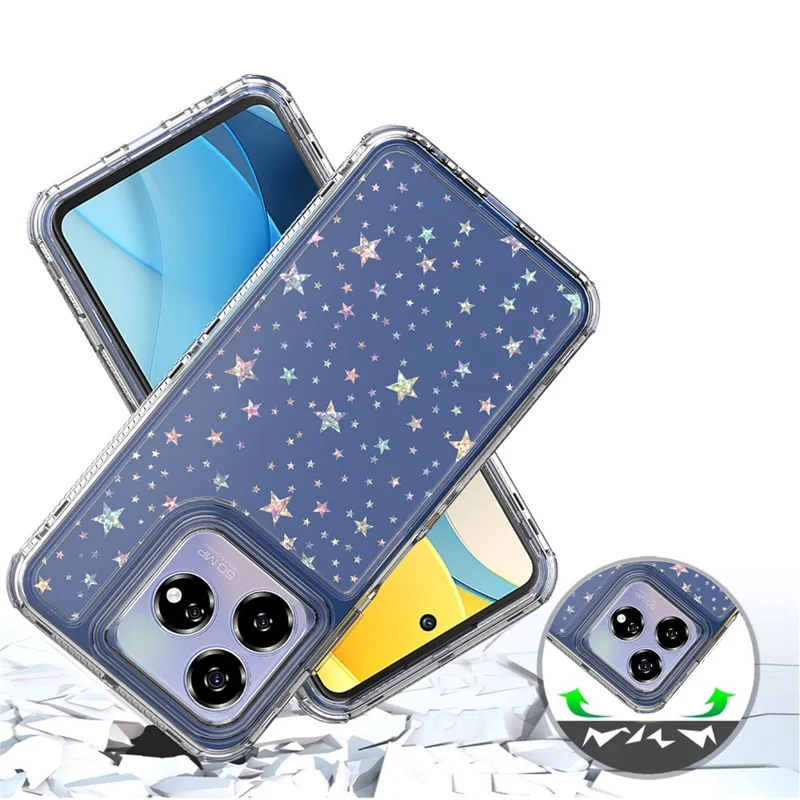 Capa para ZTE Axon 60 Lite, com recortes precisos, capa de telefone transparente de TPU acrílico com filme impresso a laser - Estrelas