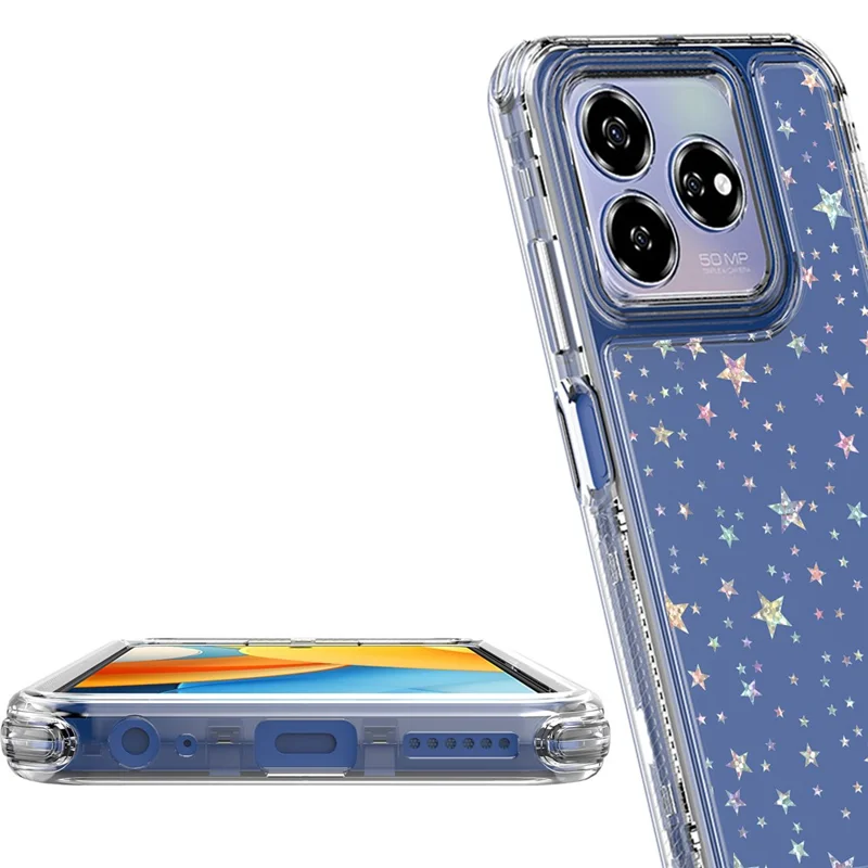 Capa para ZTE Axon 60 Lite, com recortes precisos, capa de telefone transparente de TPU acrílico com filme impresso a laser - Estrelas