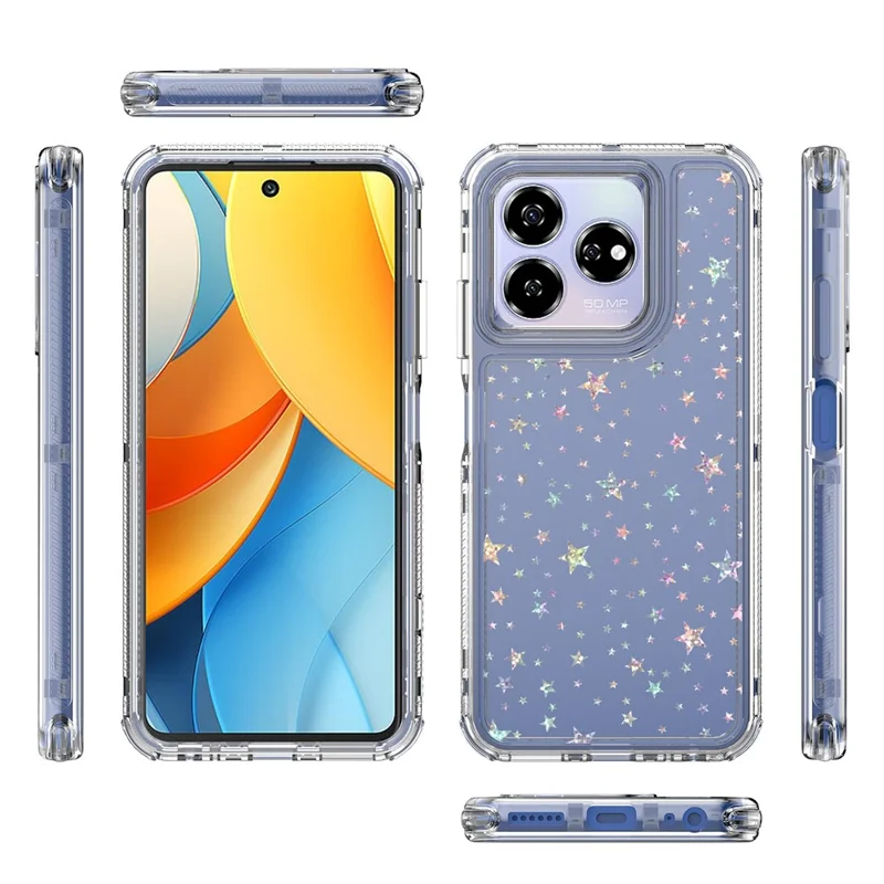 Capa para ZTE Axon 60 Lite, com recortes precisos, capa de telefone transparente de TPU acrílico com filme impresso a laser - Estrelas