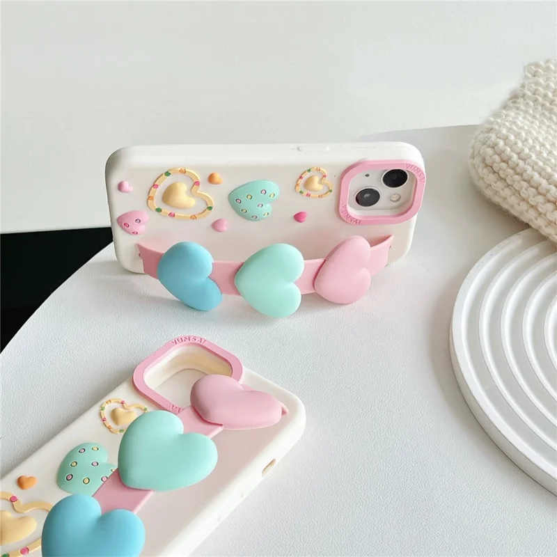 For iPhone 15 Silicone Case Cute Love Wrist Strap Design Shockproof Phone Back Cover