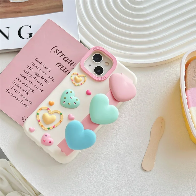 For iPhone 15 Silicone Case Cute Love Wrist Strap Design Shockproof Phone Back Cover
