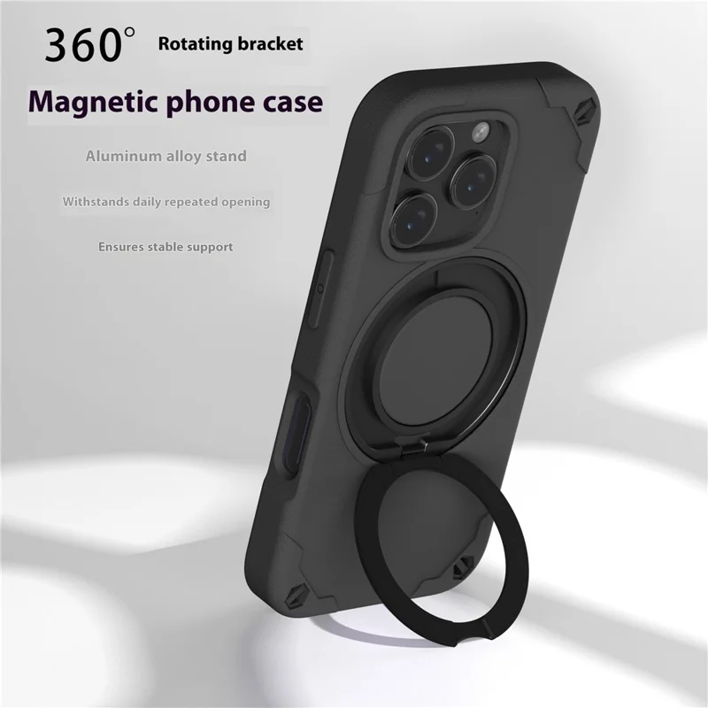For iPhone 12 Pro Max Case Magnetic Kickstand EVA Phone Cover with Tempered Glass Screen Protector - Black