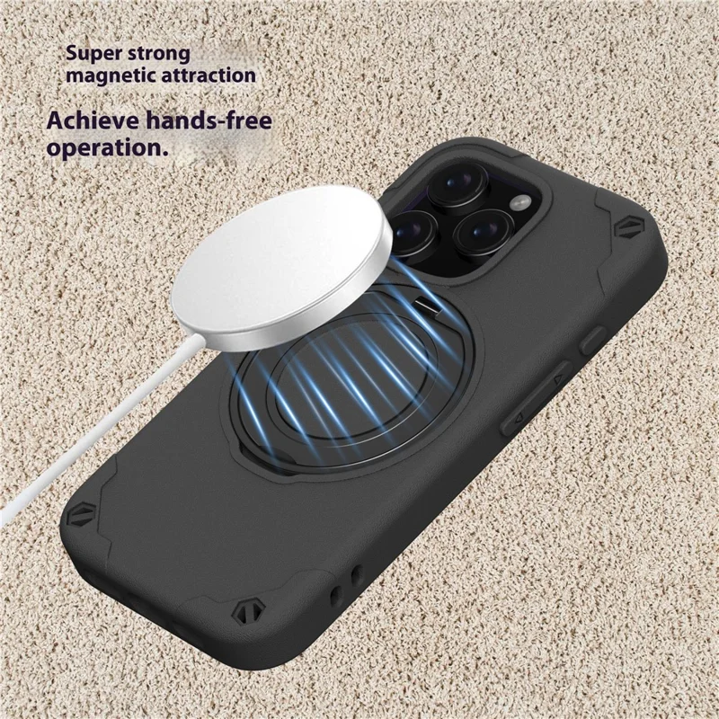 For iPhone 12 Pro Max Case Magnetic Kickstand EVA Phone Cover with Tempered Glass Screen Protector - Black