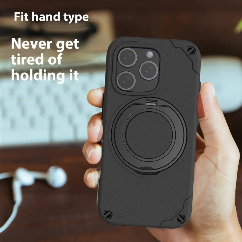 For iPhone 12 Pro Max Case Magnetic Kickstand EVA Phone Cover with Tempered Glass Screen Protector - Black