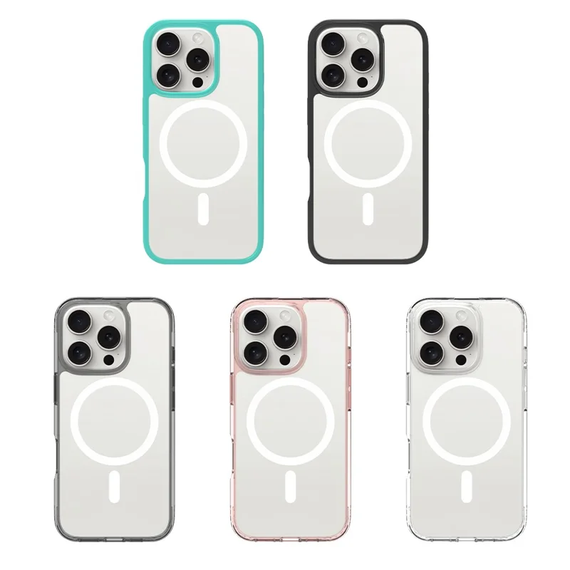 Hoesje voor iPhone 16 Pro, compatibel met MagSafe, transparant hoesje van PC + TPU met gehard glas schermbeschermer - Roze