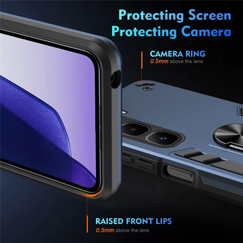 Чехол для Infinix Hot 60 Pro+ 4G из ПК + TPU с противоударной защитой и кольцом-подставкой - Синий