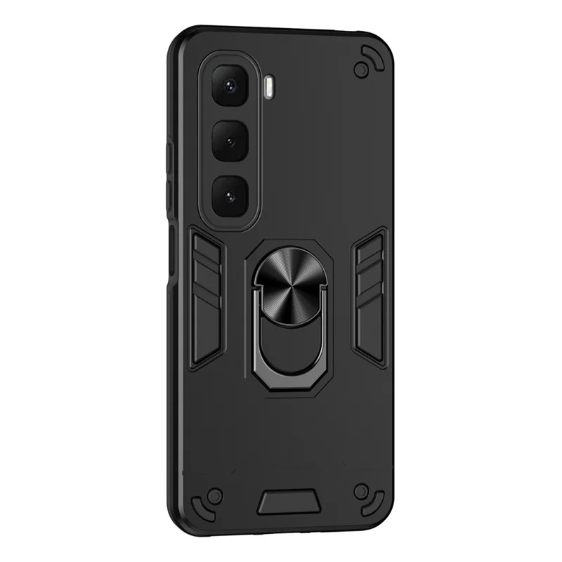 Для Infinix Hot 60i 4G Чехол PC + TPU Drop Defend Phone Cover с кольцевой подставкой - Черный