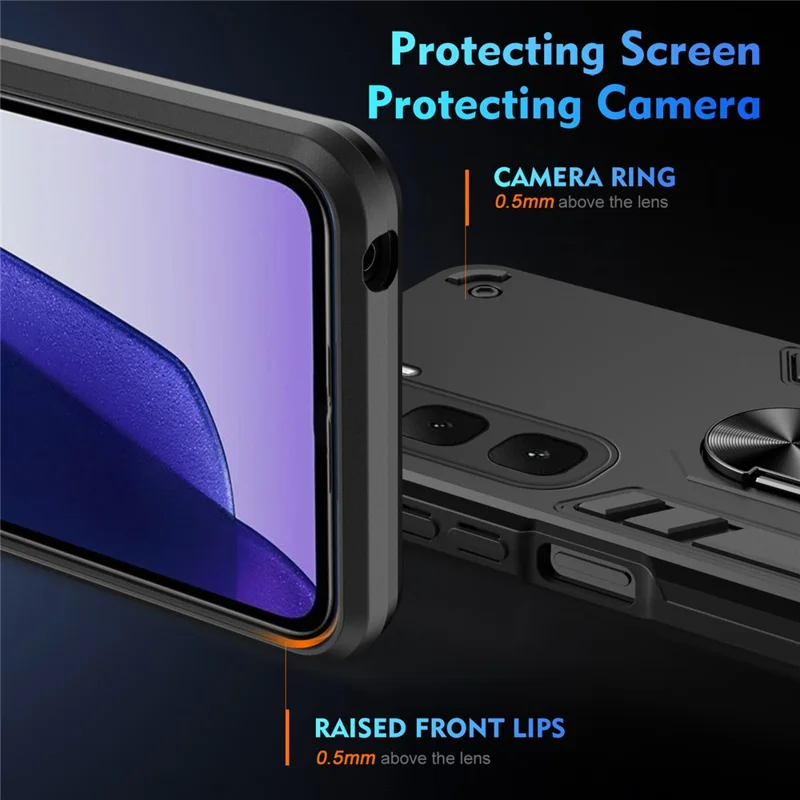 Для Infinix Hot 60i 4G Чехол PC + TPU Drop Defend Phone Cover с кольцевой подставкой - Черный