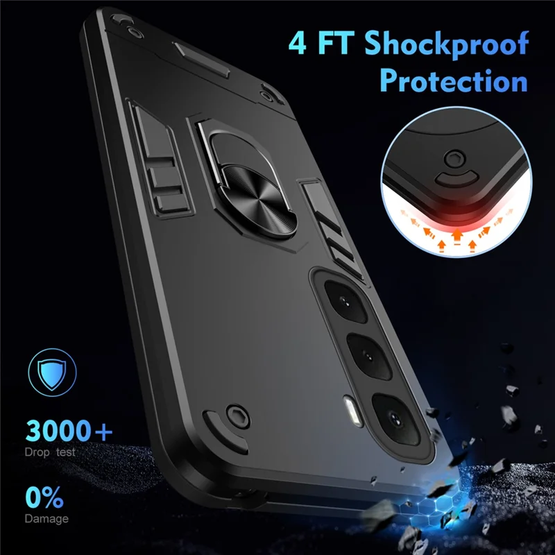 Для Infinix Hot 60i 4G Чехол PC + TPU Drop Defend Phone Cover с кольцевой подставкой - Черный