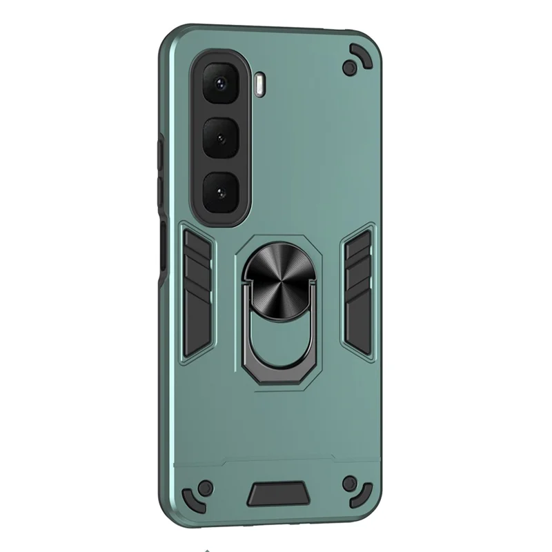 For Infinix Hot 60i 4G Case PC + TPU Drop Defend Phone Cover with Ring Kickstand - Green