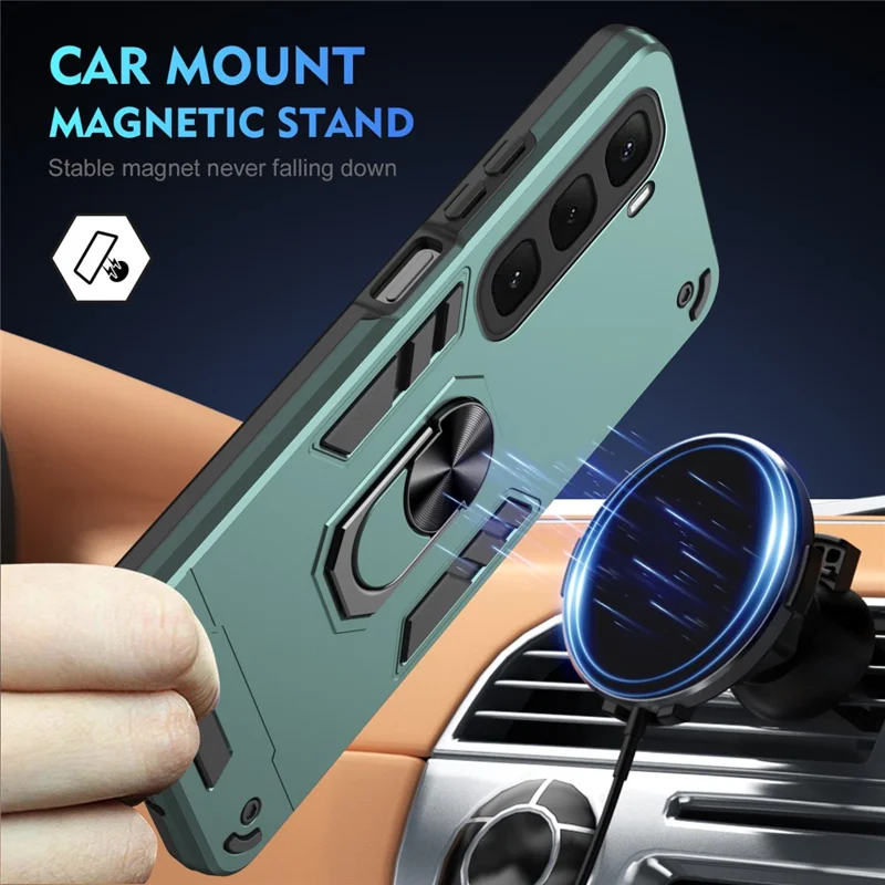 For Infinix Hot 60i 4G Case PC + TPU Drop Defend Phone Cover with Ring Kickstand - Green