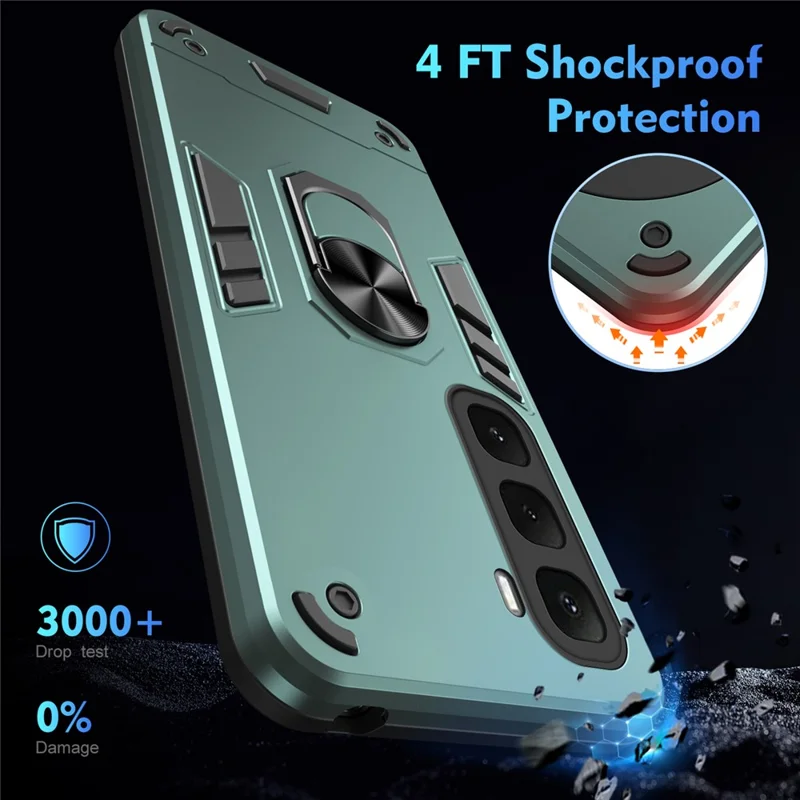For Infinix Hot 60i 4G Case PC + TPU Drop Defend Phone Cover with Ring Kickstand - Green