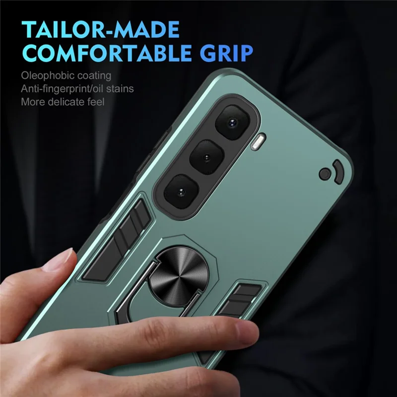 For Infinix Hot 60i 4G Case PC + TPU Drop Defend Phone Cover with Ring Kickstand - Green