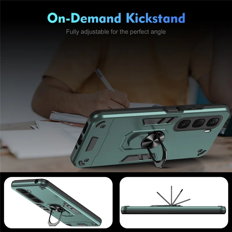 For Infinix Hot 60i 4G Case PC + TPU Drop Defend Phone Cover with Ring Kickstand - Green