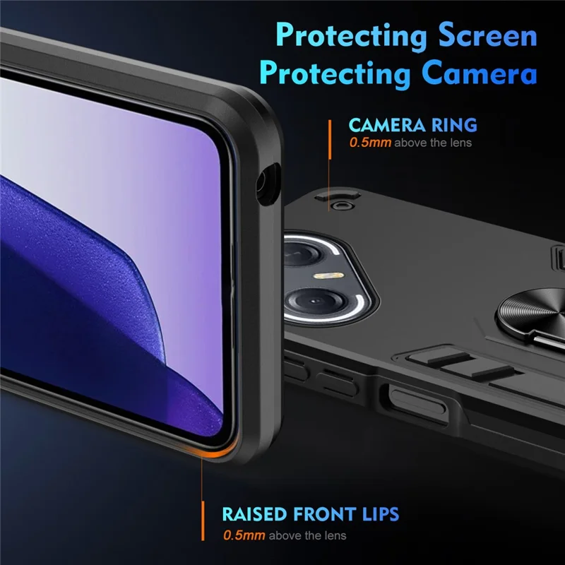 Чехол TECNO Pova 7 Ultra 5G PC + TPU с защитой от падения и кольцевой подставкой - черный