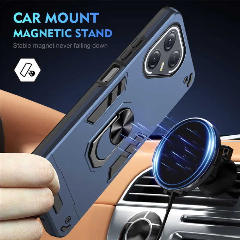 For TECNO Pova 7 Ultra 5G Case PC + TPU Drop Defend Phone Cover with Ring Kickstand - Blue