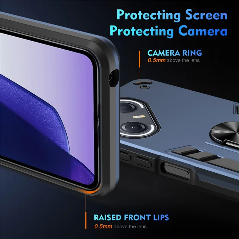 For TECNO Pova 7 Ultra 5G Case PC + TPU Drop Defend Phone Cover with Ring Kickstand - Blue
