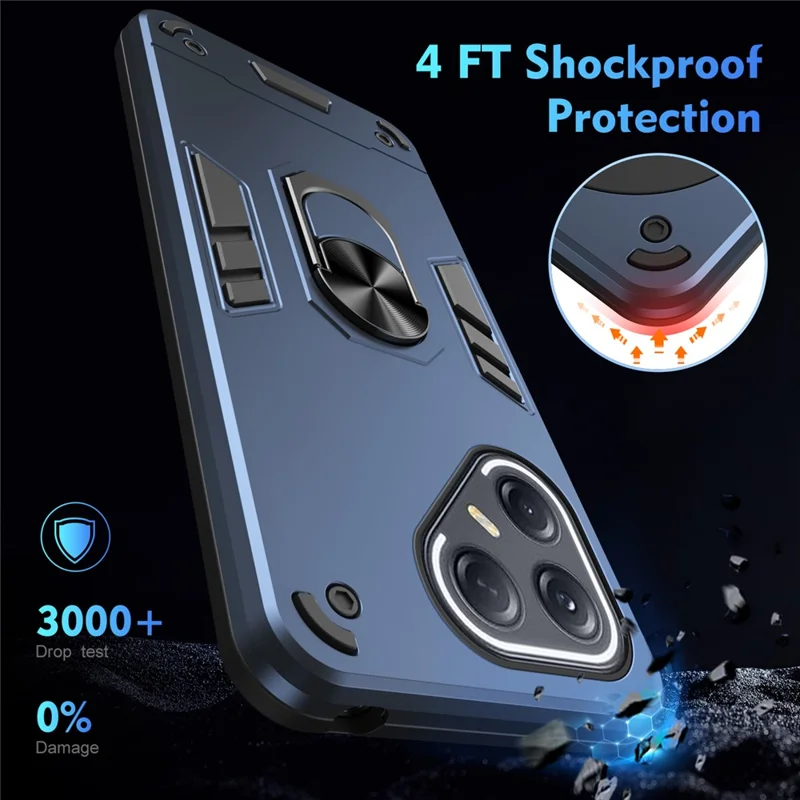 For TECNO Pova 7 Ultra 5G Case PC + TPU Drop Defend Phone Cover with Ring Kickstand - Blue