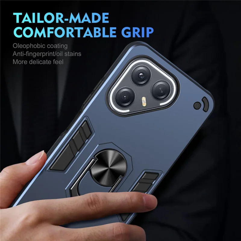 For TECNO Pova 7 Ultra 5G Case PC + TPU Drop Defend Phone Cover with Ring Kickstand - Blue