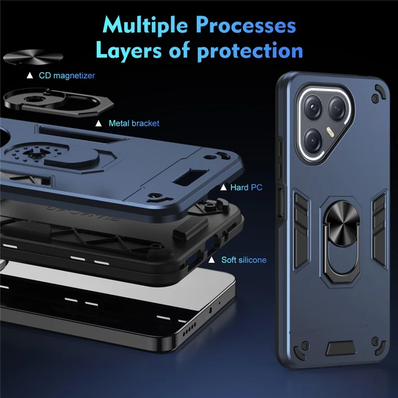 For TECNO Pova 7 Ultra 5G Case PC + TPU Drop Defend Phone Cover with Ring Kickstand - Blue