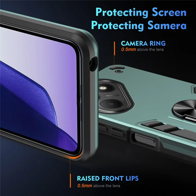 TECNO Pova 7 4G Чехол PC + TPU Drop Defend Чехол для телефона с кольцевой подставкой - Зеленый