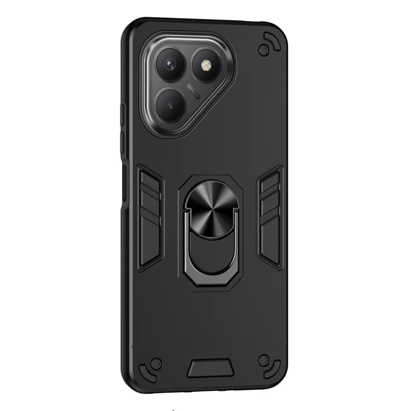 For TECNO Pova 7 4G Case PC + TPU Drop Defend Phone Cover with Ring Kickstand - Black
