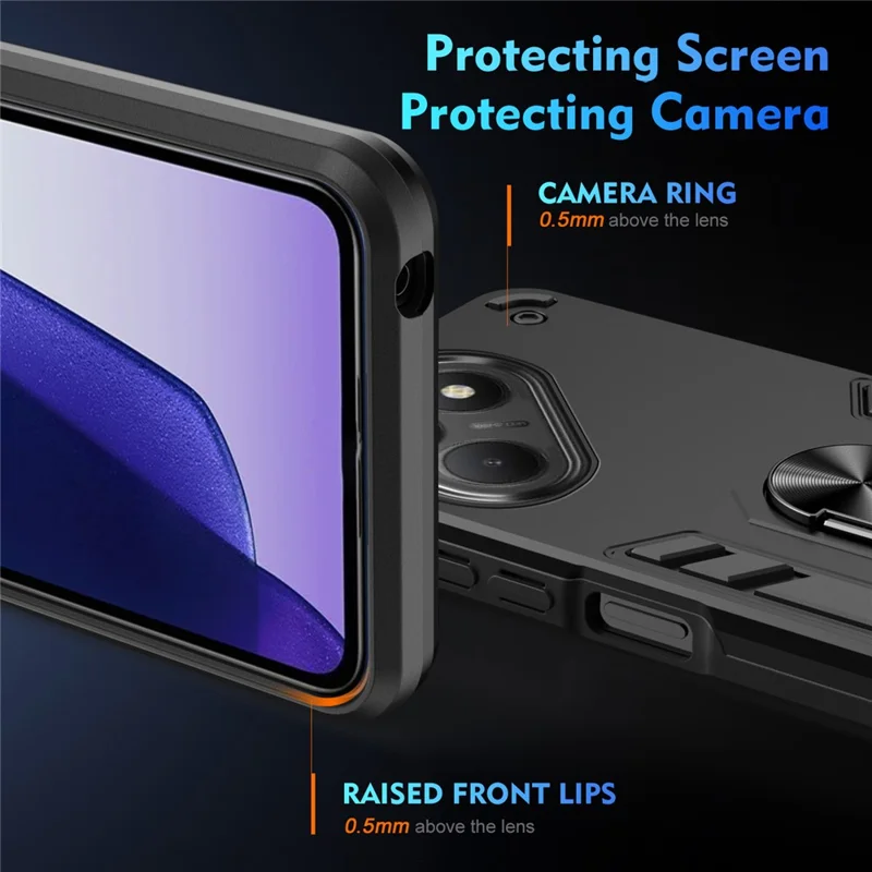 For TECNO Pova 7 4G Case PC + TPU Drop Defend Phone Cover with Ring Kickstand - Black