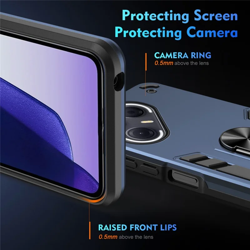 TECNO Pova 7 5G Hülle PC + TPU Drop Defend Handyhülle mit Ringständer - Blau