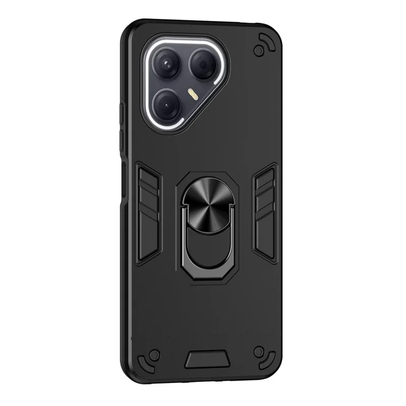 For TECNO Pova 7 5G Case PC + TPU Drop Defend Phone Cover with Ring Kickstand - Black