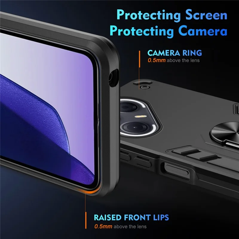 For TECNO Pova 7 5G Case PC + TPU Drop Defend Phone Cover with Ring Kickstand - Black