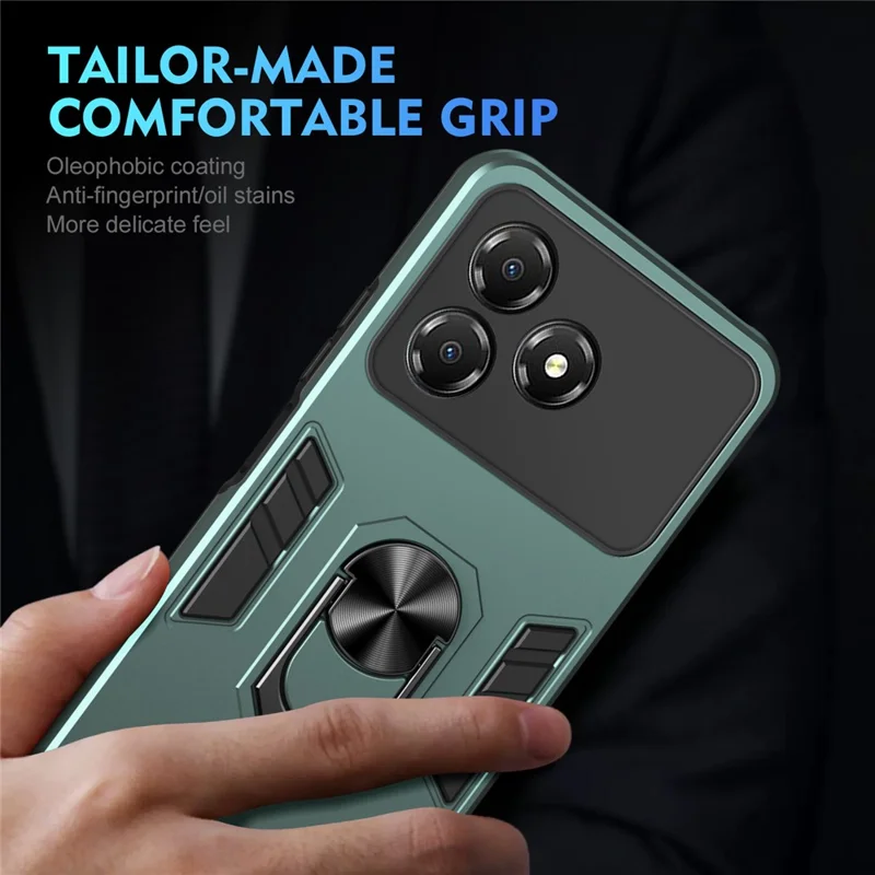 Для ZTE Blade A36 Чехол PC + TPU Drop Defend Чехол для телефона с кольцевой подставкой - Зеленый