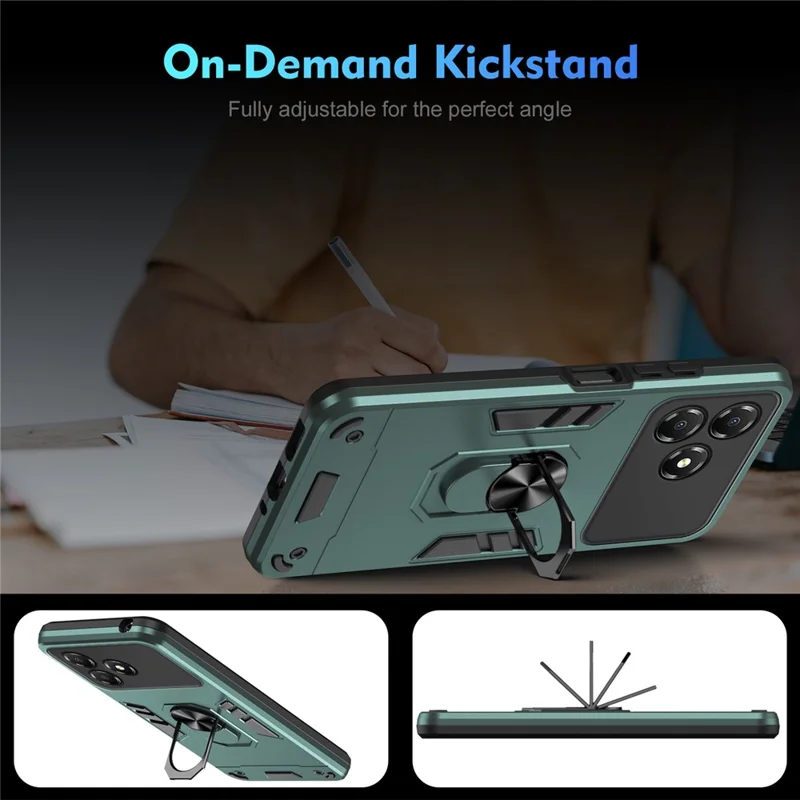 Для ZTE Blade A36 Чехол PC + TPU Drop Defend Чехол для телефона с кольцевой подставкой - Зеленый