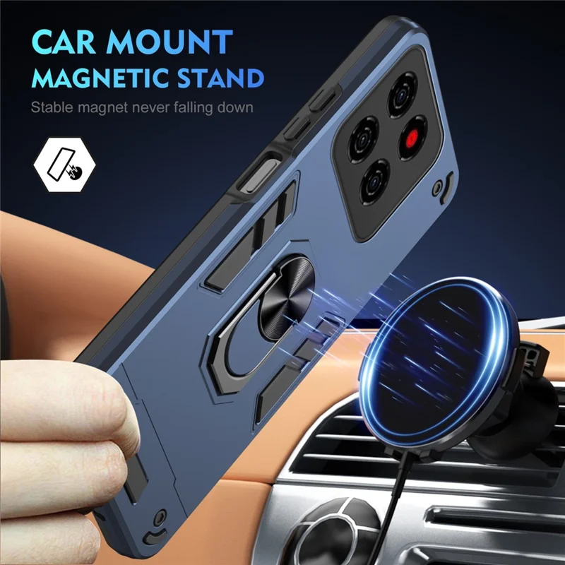 For ZTE Blade A56 Case PC + TPU Drop Defend Phone Cover with Ring Kickstand - Blue