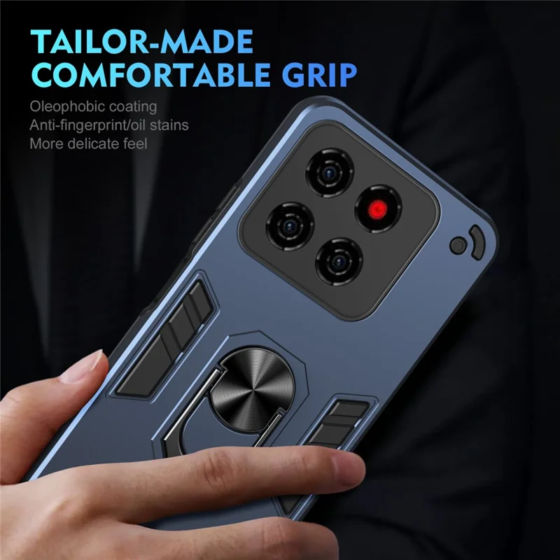 For ZTE Blade A56 Case PC + TPU Drop Defend Phone Cover with Ring Kickstand - Blue