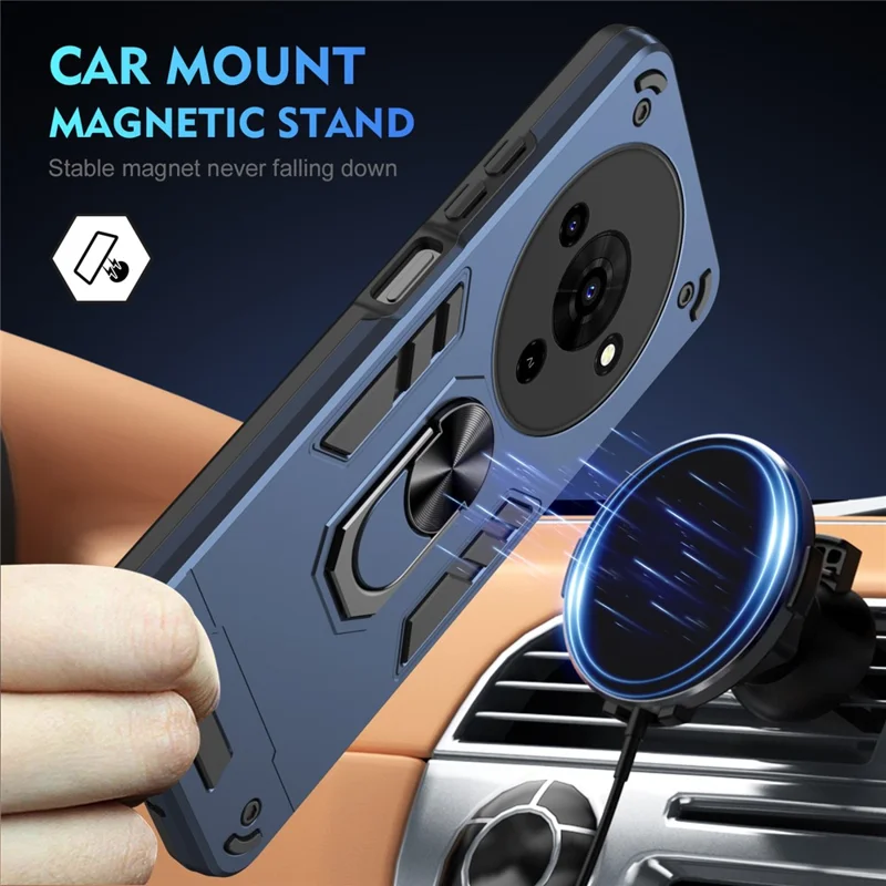 For ZTE Blade A76 5G Case PC + TPU Drop Defend Phone Cover with Ring Kickstand - Blue