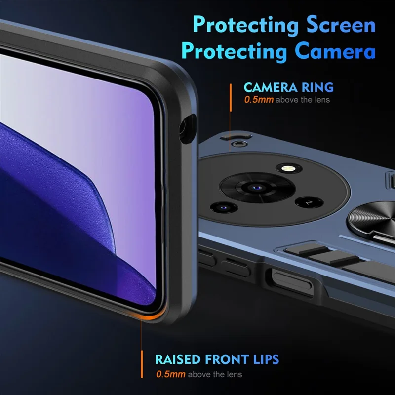 For ZTE Blade A76 5G Case PC + TPU Drop Defend Phone Cover with Ring Kickstand - Blue
