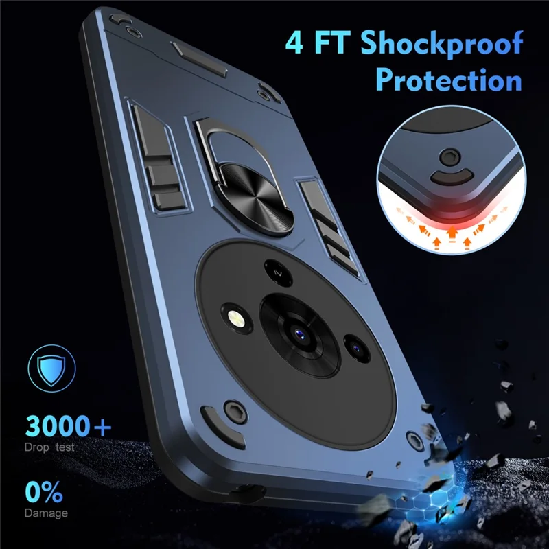 For ZTE Blade A76 5G Case PC + TPU Drop Defend Phone Cover with Ring Kickstand - Blue