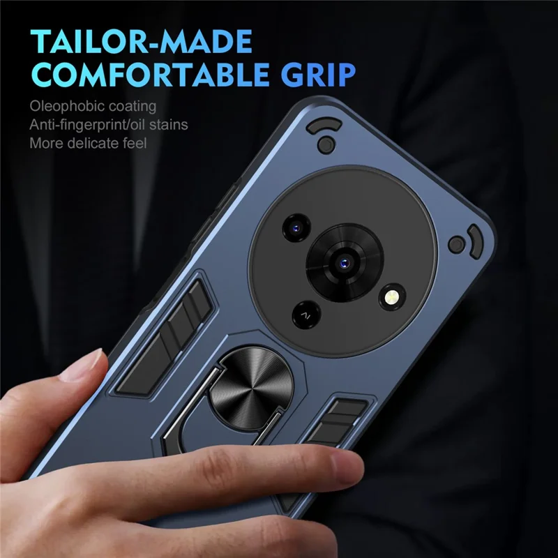 For ZTE Blade A76 5G Case PC + TPU Drop Defend Phone Cover with Ring Kickstand - Blue