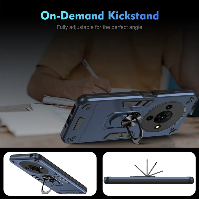 For ZTE Blade A76 5G Case PC + TPU Drop Defend Phone Cover with Ring Kickstand - Blue