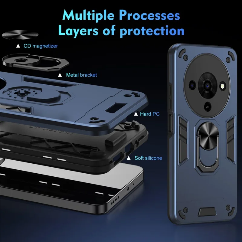 For ZTE Blade A76 5G Case PC + TPU Drop Defend Phone Cover with Ring Kickstand - Blue