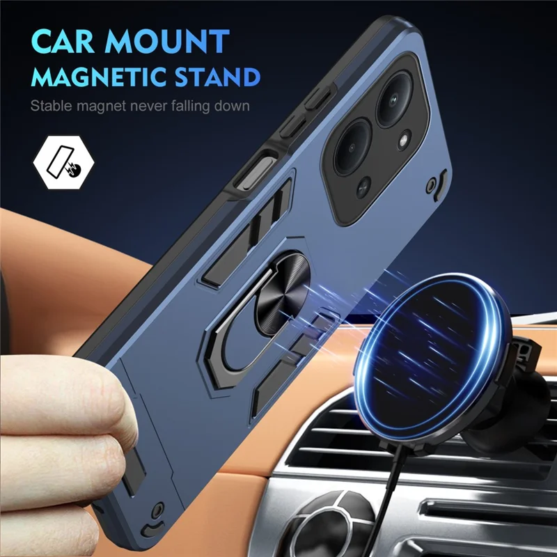 For Xiaomi Redmi 15C 4G (Global) (171mm)  /  Poco C85 4G (171mm) Case PC + TPU Drop Defend Phone Cover with Ring Kickstand - Blue