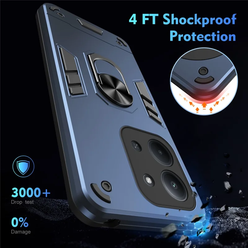 For Xiaomi Redmi 15C 4G (Global) (171mm)  /  Poco C85 4G (171mm) Case PC + TPU Drop Defend Phone Cover with Ring Kickstand - Blue