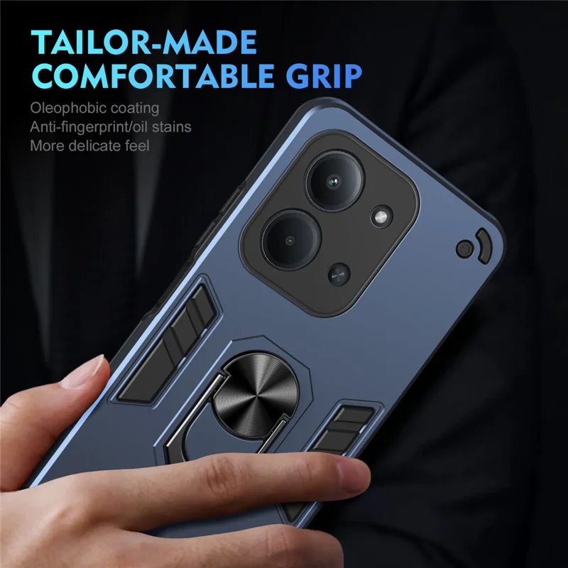 For Xiaomi Redmi 15C 4G (Global) (171mm)  /  Poco C85 4G (171mm) Case PC + TPU Drop Defend Phone Cover with Ring Kickstand - Blue