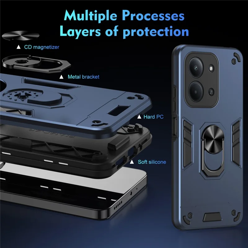 For Xiaomi Redmi 15C 4G (Global) (171mm)  /  Poco C85 4G (171mm) Case PC + TPU Drop Defend Phone Cover with Ring Kickstand - Blue