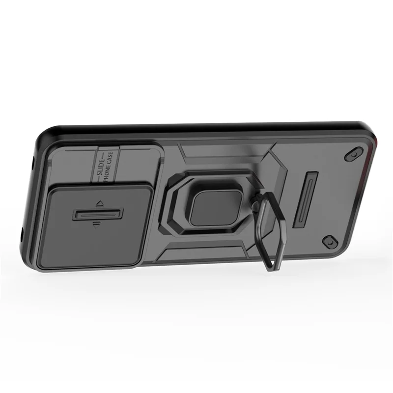 For vivo V60 5G Case PC + TPU Kickstand Phone Protector with Lens Cover - Black