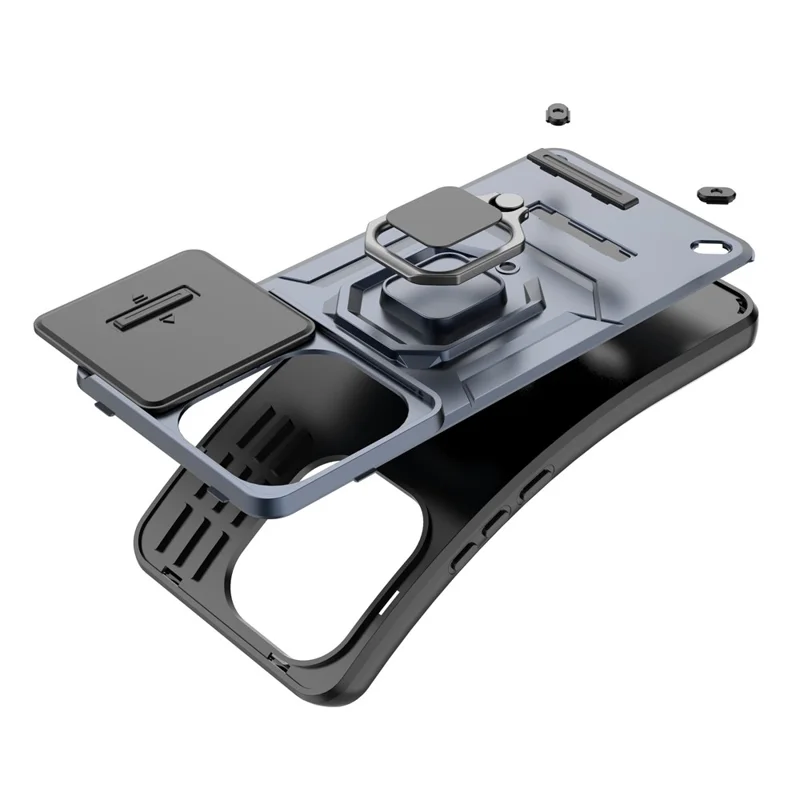 For vivo V60 5G Case PC + TPU Kickstand Phone Protector with Lens Cover - Black