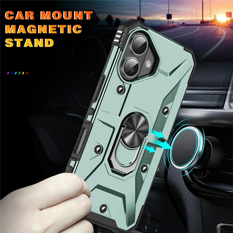 Bulk Purchasing For iPhone 16 Plus Case PC + TPU Anti-Drop Phone Cover with Ring Kickstand - Dark Green