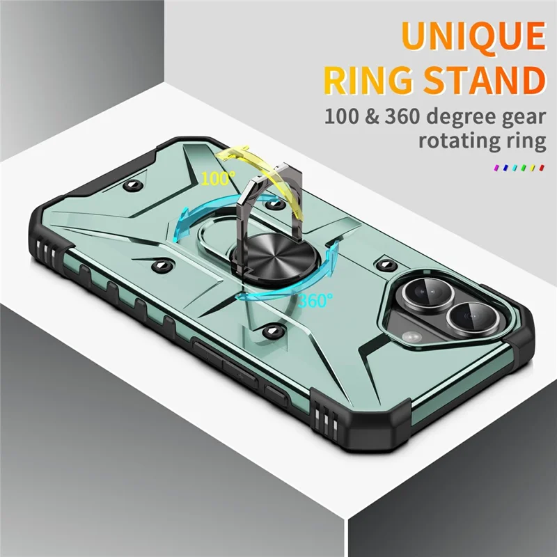 Bulk Purchasing For iPhone 16 Plus Case PC + TPU Anti-Drop Phone Cover with Ring Kickstand - Dark Green